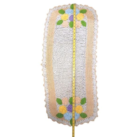 Colorful Crochet Lace 38x17 Rose DRESSER Doiley Tablecoth Grannycore Cottagecore - Picture 7 of 8